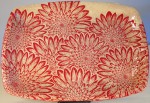 Stoneware plattter, sgraffito carved mums desgins