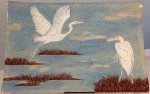 Stoneware platter, sgraffito carved egrets designs