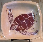Stoneware bowl, sgraffito carved tortoise design