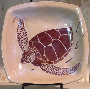 Stoneware bowl, sgraffito carved tortoise design