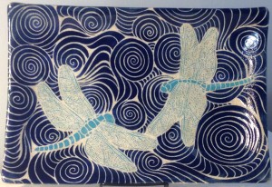 Ceramic plate, dragonfly design