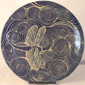 Ceramic plate, dragonfly design