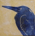 Ceramic tile, sgraffito carved heron