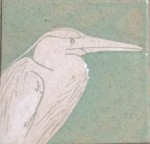 Ceramic tile, sgraffito carved heron