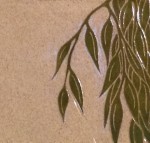 Stoneware tile, sgraffito carved willow design