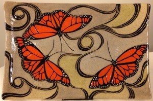 Ceramic platter, monarch butterfly design