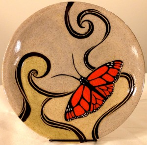 Ceramic plate, monarch butterfly design