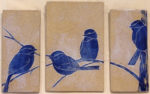 Ceramic tile triptych, chickadee design