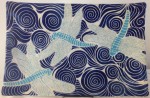 Stoneware platter, sgraffito carved dragonflies design