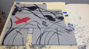 Backsplash tiles, sgraffito carving process