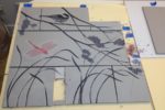 Backsplash tiles, sgraffito carving process