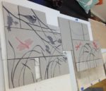 Backsplash tiles, sgraffito carving process