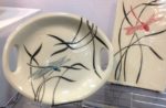 Stoneware platters, dragonfly designs