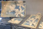 Stoneware tableware, sgraffito carved magnolias design