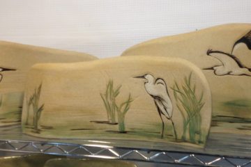 Stoneware tiles, free-standing, sgraffito carved