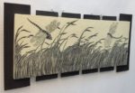 Ceramic wall tile, sgraffito carved dragonflies & grasses design