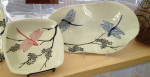 Ceramic bowls with sgraffito carved dragonfly designs