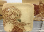 Stoneware plate, sgraffito red tailed hawk