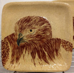 Stoneware plate, sgraffito red tailed hawk