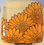 Square stoneware plate with sgraffito carved mums design