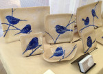 Stoneware platters & plates, sgraffito chickadee designs