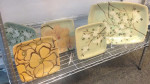 Stoneware plates, sgraffito blossoms design