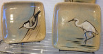 Stoneware plates, sgraffito nuthatch, egret