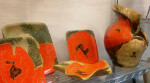 Vase, plates w/ sgraffito poppies design