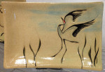 Stoneware platter, sgraffito crane