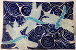 Stoneware platter, sgraffito carved dragonfly motif