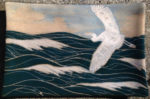 Ceramic platter, sgraffito seascape w/ heron