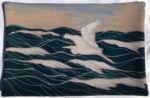 Ceramic platter, sgraffito seascape w/ heron