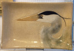 Stoneware platter, sgraffito heron design
