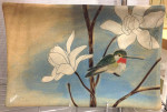 Ceramic platter, sgraffito hummingbird design