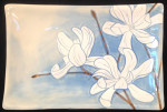Stoneware platter, sgraffito magnolias design