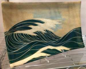Ceramic platter, sgraffito seascape design