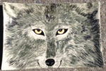 Ceramic platter, sgraffito wolf design