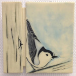 Ceramic tile, sgraffito nuthatch design
