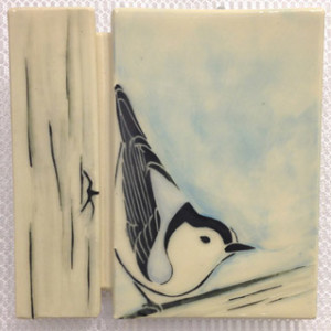 Ceramic tile, sgraffito nuthatch design