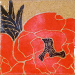 Stoneware tile, sgraffito carved poppies motif