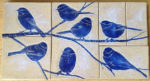 Mosaic wall tiles, sgraffito chickadee design