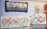 Stoneware tiles, sgraffito dragonflies, grasses