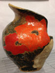 Stoneware vase, sgraffito poppies design