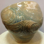 Ceramic vessel, sculpted seascape design