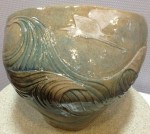 Ceramic vessel, sculpted seascape design
