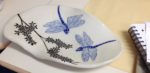 Dragonfly dish, sgraffito carved stoneware