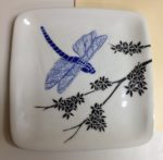 Dragonfly plate, sgraffito carved stoneware