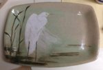 Egret platter, sgraffito carved stoneware