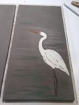 Work in process, sgraffito carved egret tile