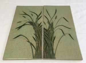 Ceramic tiles, sgraffito carved grasses design